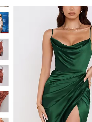 Dark Green Dark Green Satin Cowl Neck Midi Dress