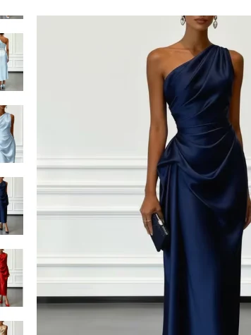 Navy Navy One-Shoulder Satin Ruched Midi Dress